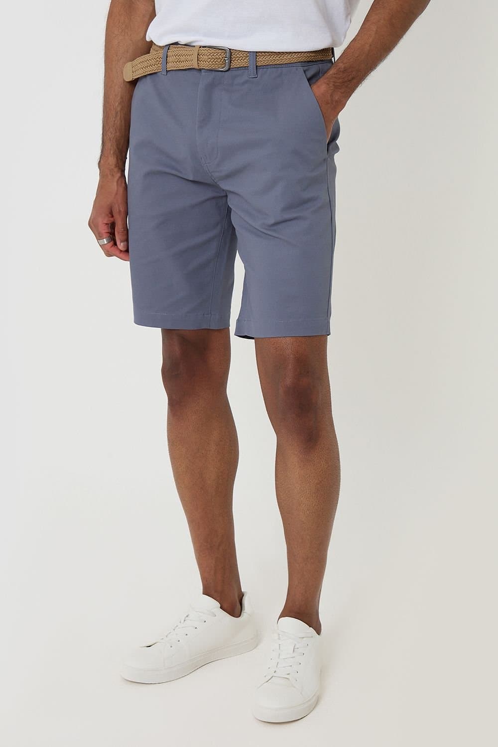 Threadbare Threadbare Men's Cotton Chino Shorts with Woven Belt in Mid Blue