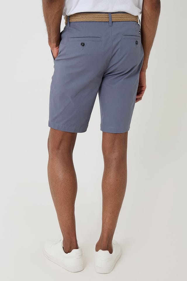 Threadbare Threadbare Men's Cotton Chino Shorts with Woven Belt in Mid Blue - 2