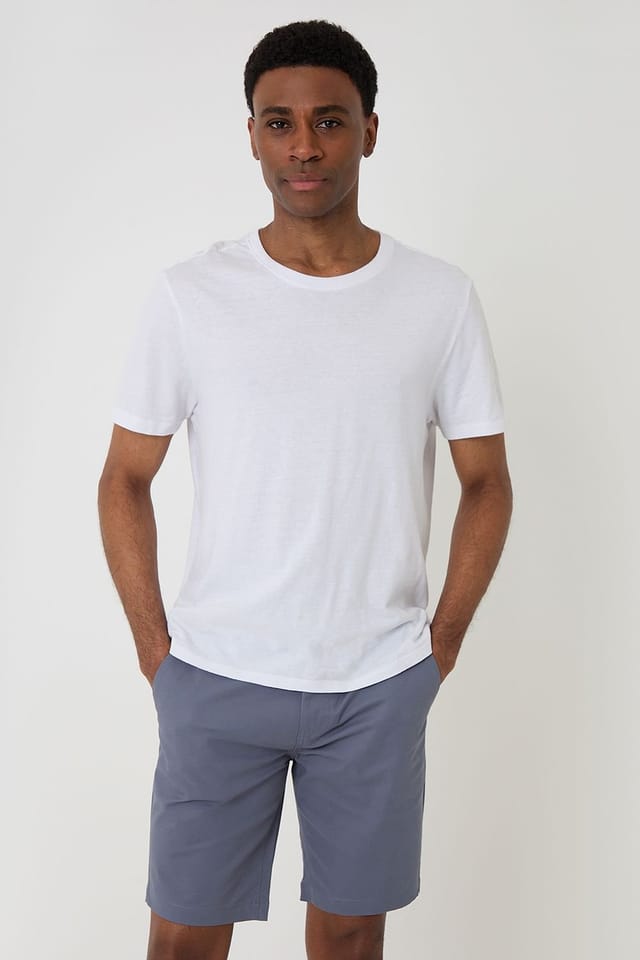 Threadbare Threadbare Men's Cotton Chino Shorts with Woven Belt in Mid Blue - 3