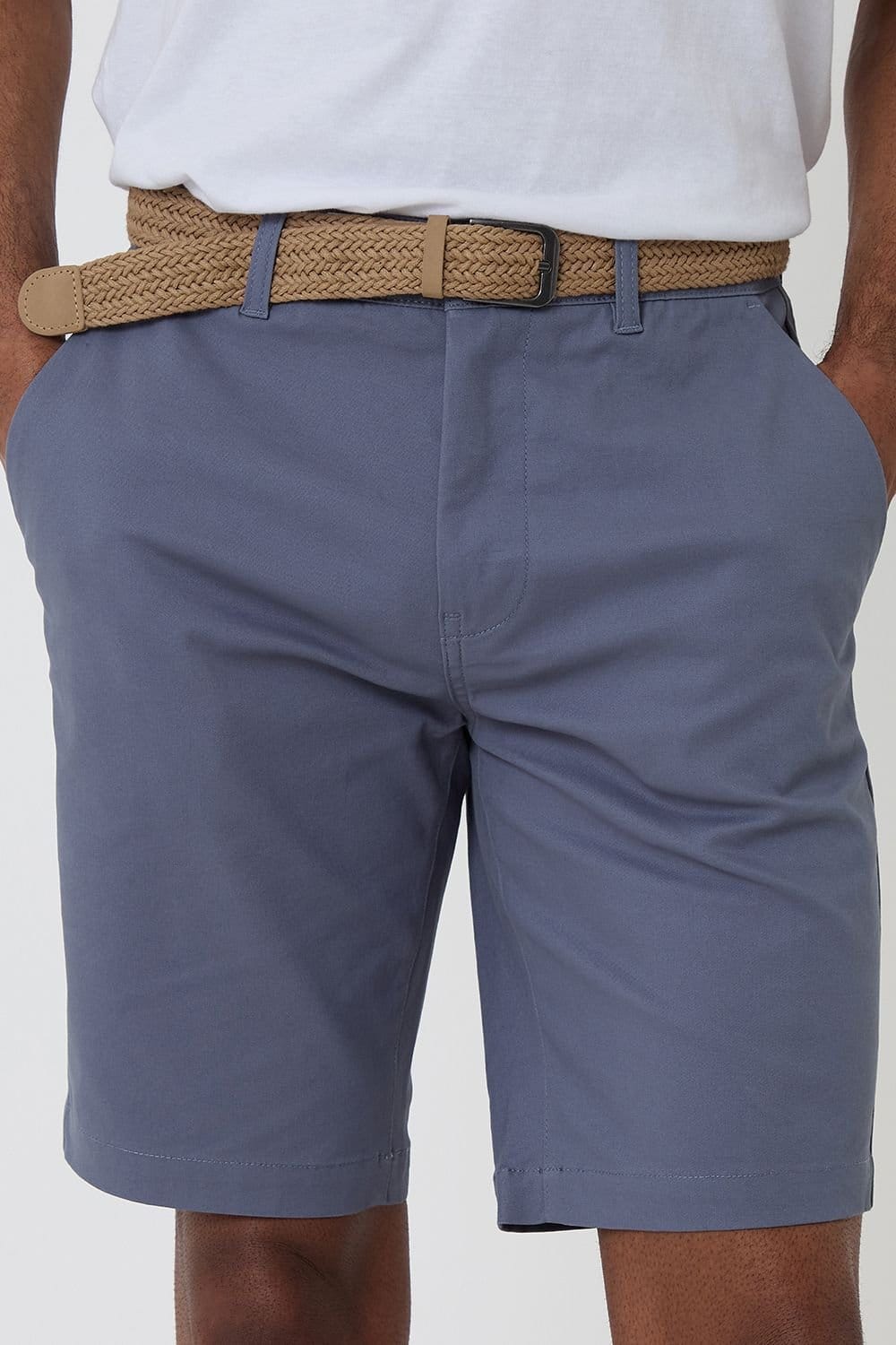 Threadbare Threadbare Men's Cotton Chino Shorts with Woven Belt in Mid Blue - 4