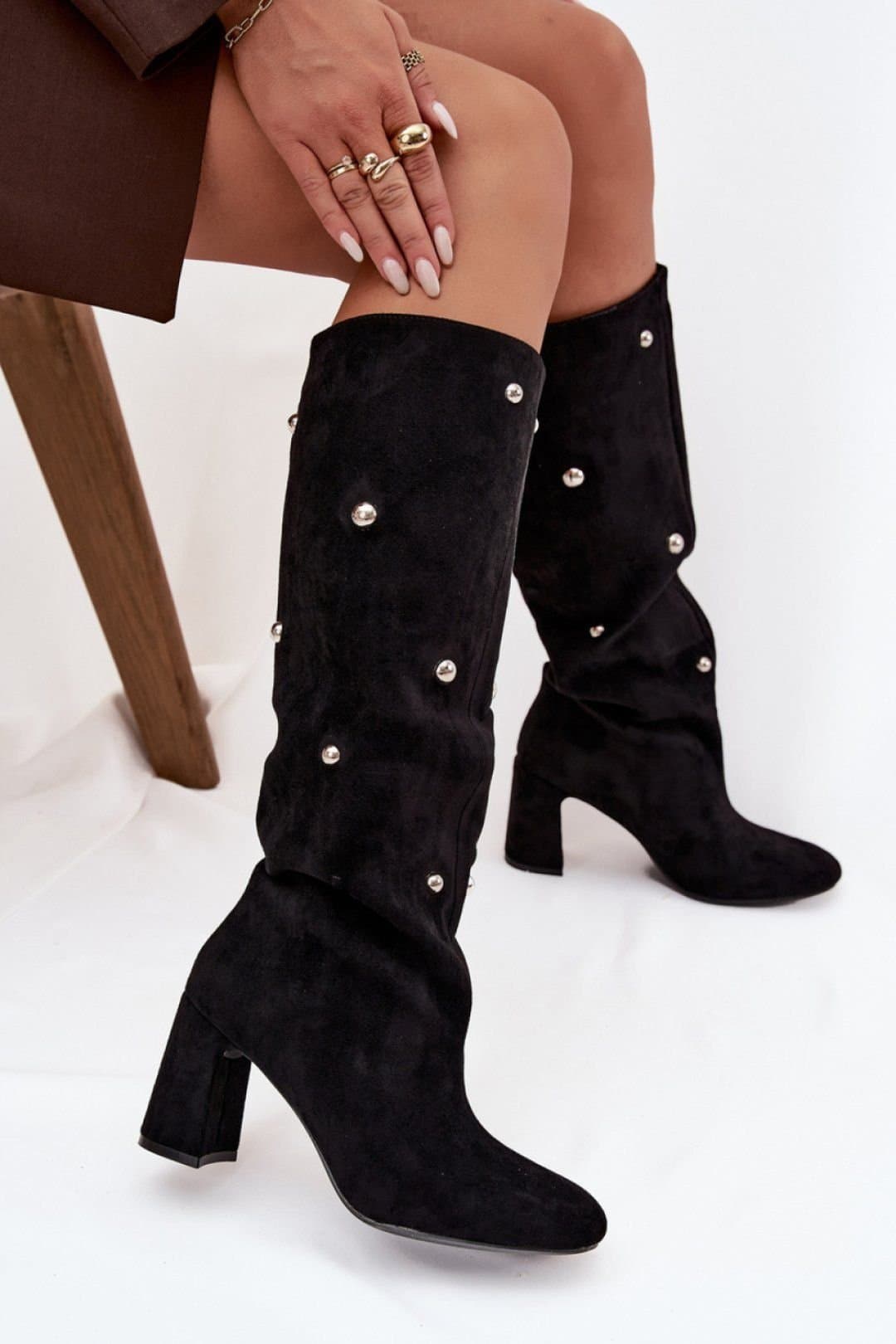 Love Lace Love Lace Women's Pillar Heel Suede Ankle Boots with Rounded Toe Decorative in Black