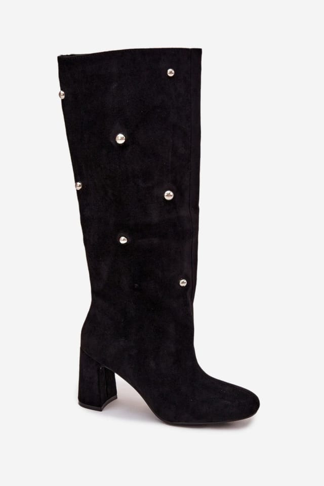 Love Lace Love Lace Women's Pillar Heel Suede Ankle Boots with Rounded Toe Decorative in Black - 2