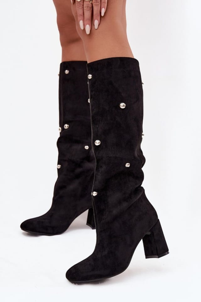 Love Lace Love Lace Women's Pillar Heel Suede Ankle Boots with Rounded Toe Decorative in Black - 3