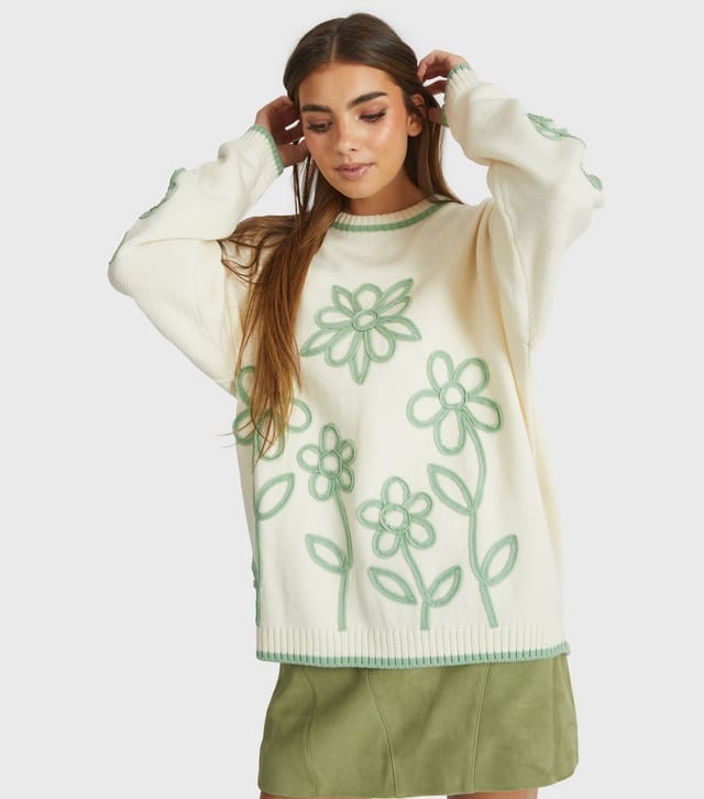 Skinnydip Women's Cream Floral Appliqué Jumper Skinnydip New Look - 2