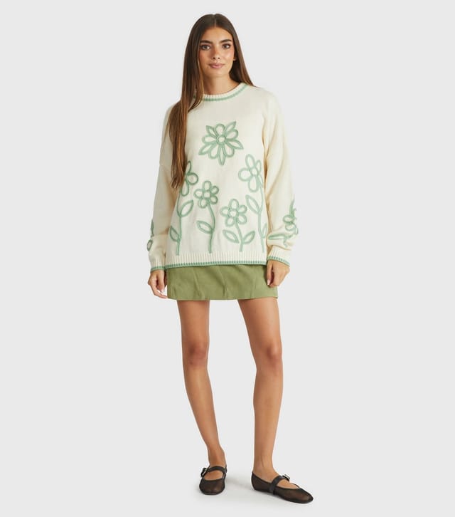 Skinnydip Women's Cream Floral Appliqué Jumper Skinnydip New Look - 3
