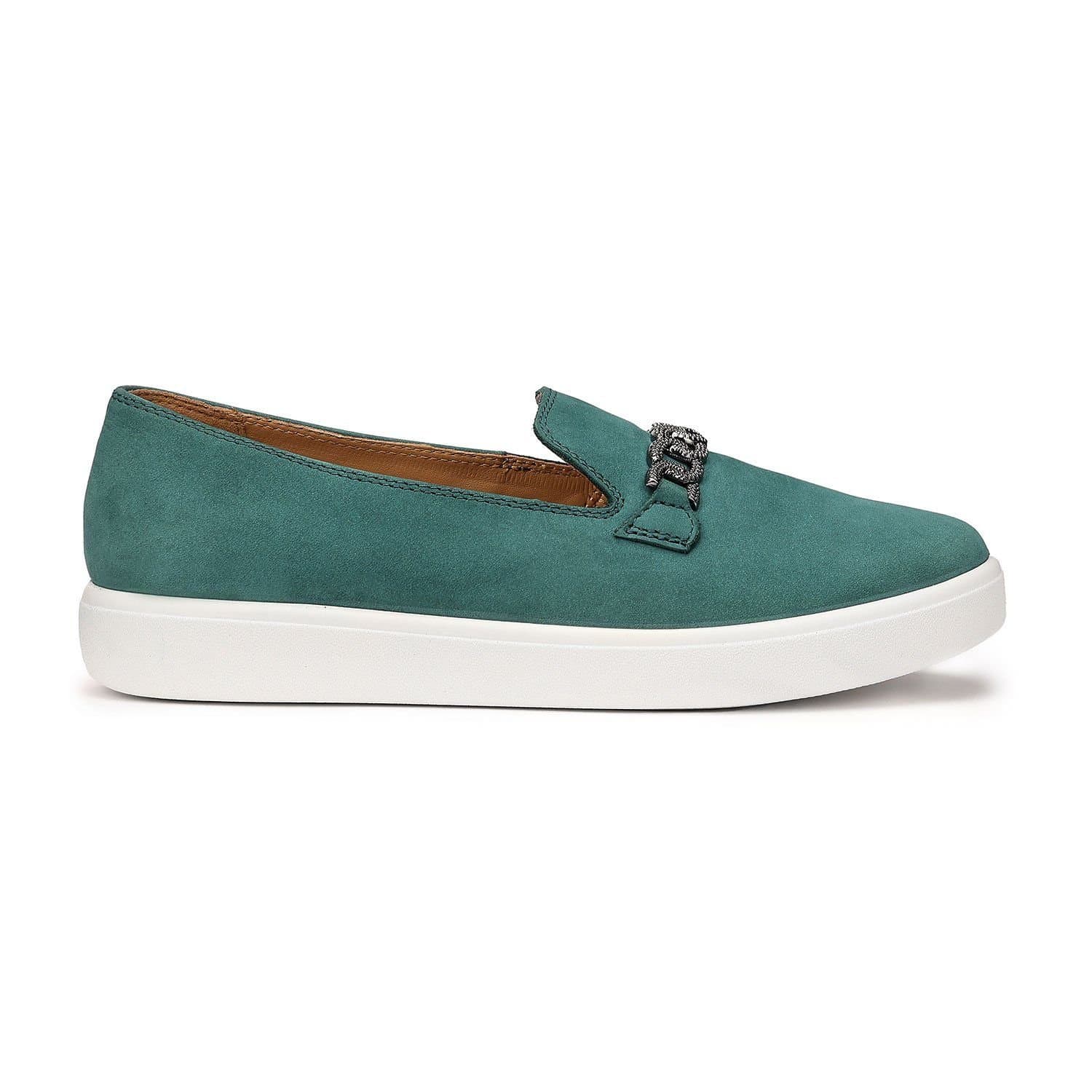 Hotter Hotter Teal Suede Loafers With Metal Detail