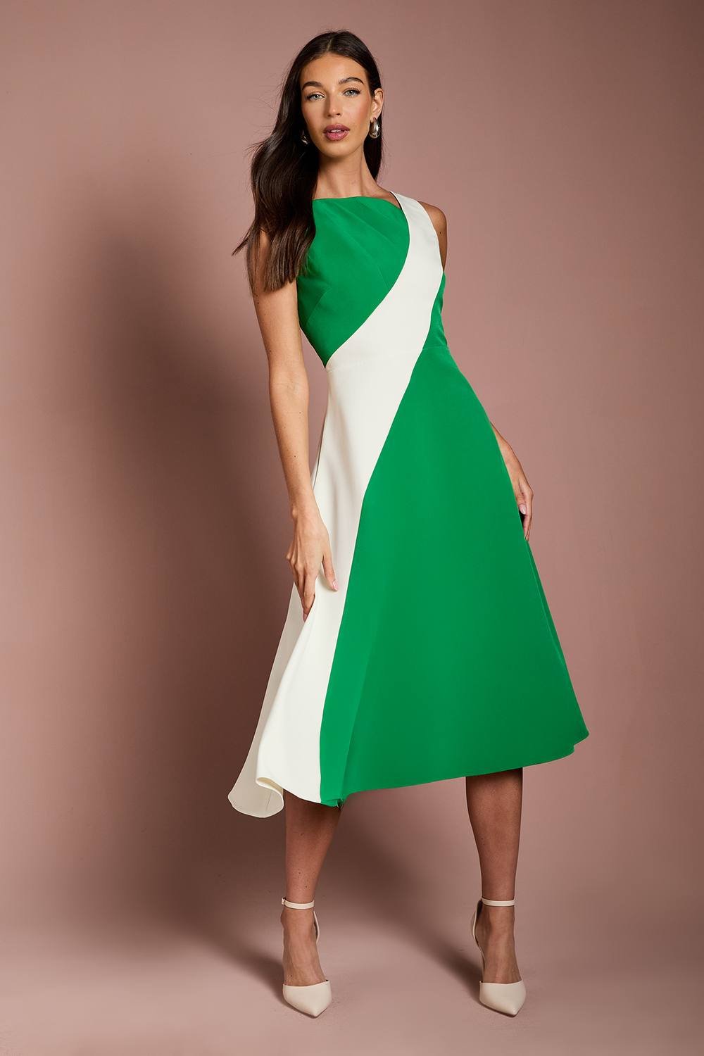 Coast Coast Women's Asymmetric Colour Block Midi Dress in Green - 2