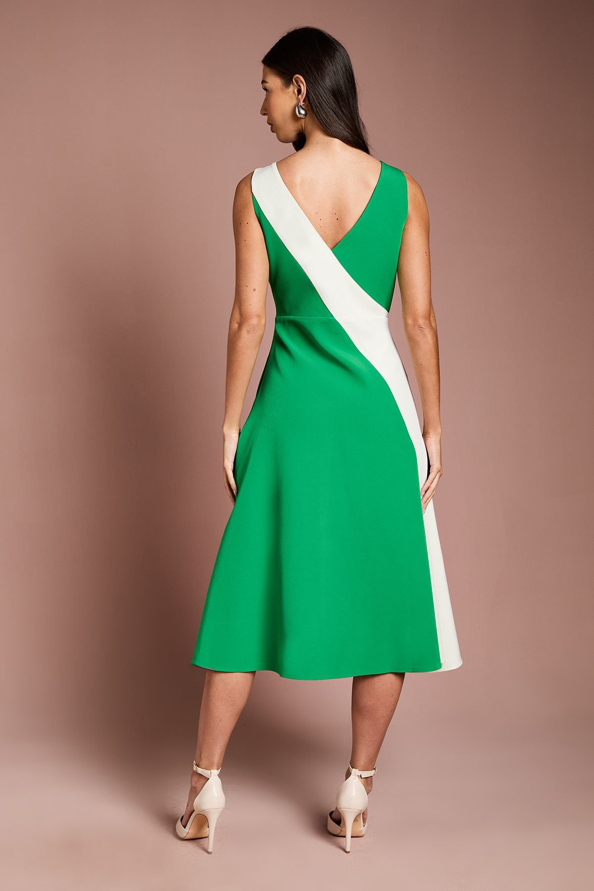 Coast Coast Women's Asymmetric Colour Block Midi Dress in Green - 3