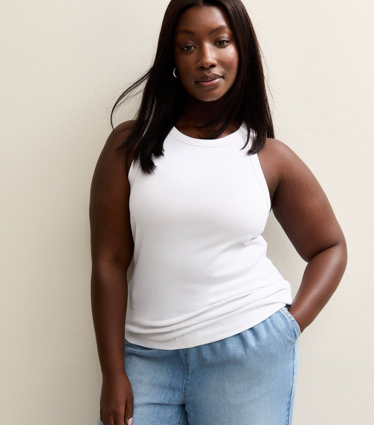New Look Women's Plus Size White Ribbed Racerback Vest Curves New Look - 2