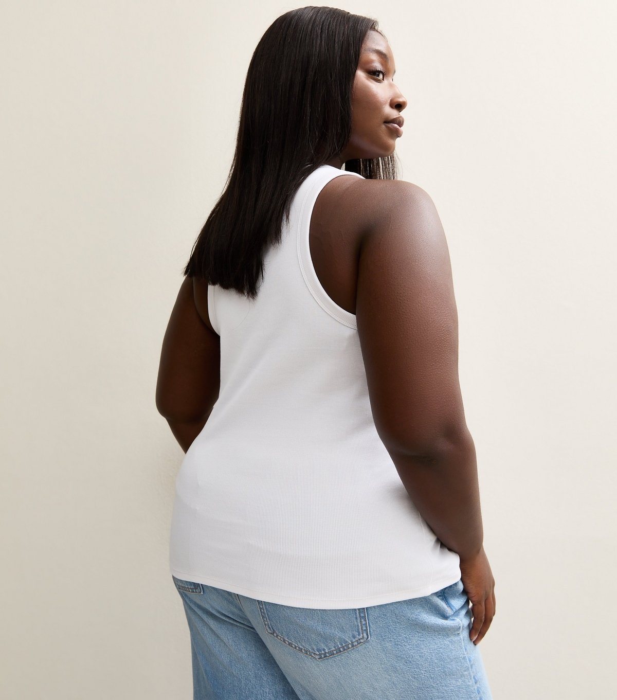 New Look Women's Plus Size White Ribbed Racerback Vest Curves New Look - 4