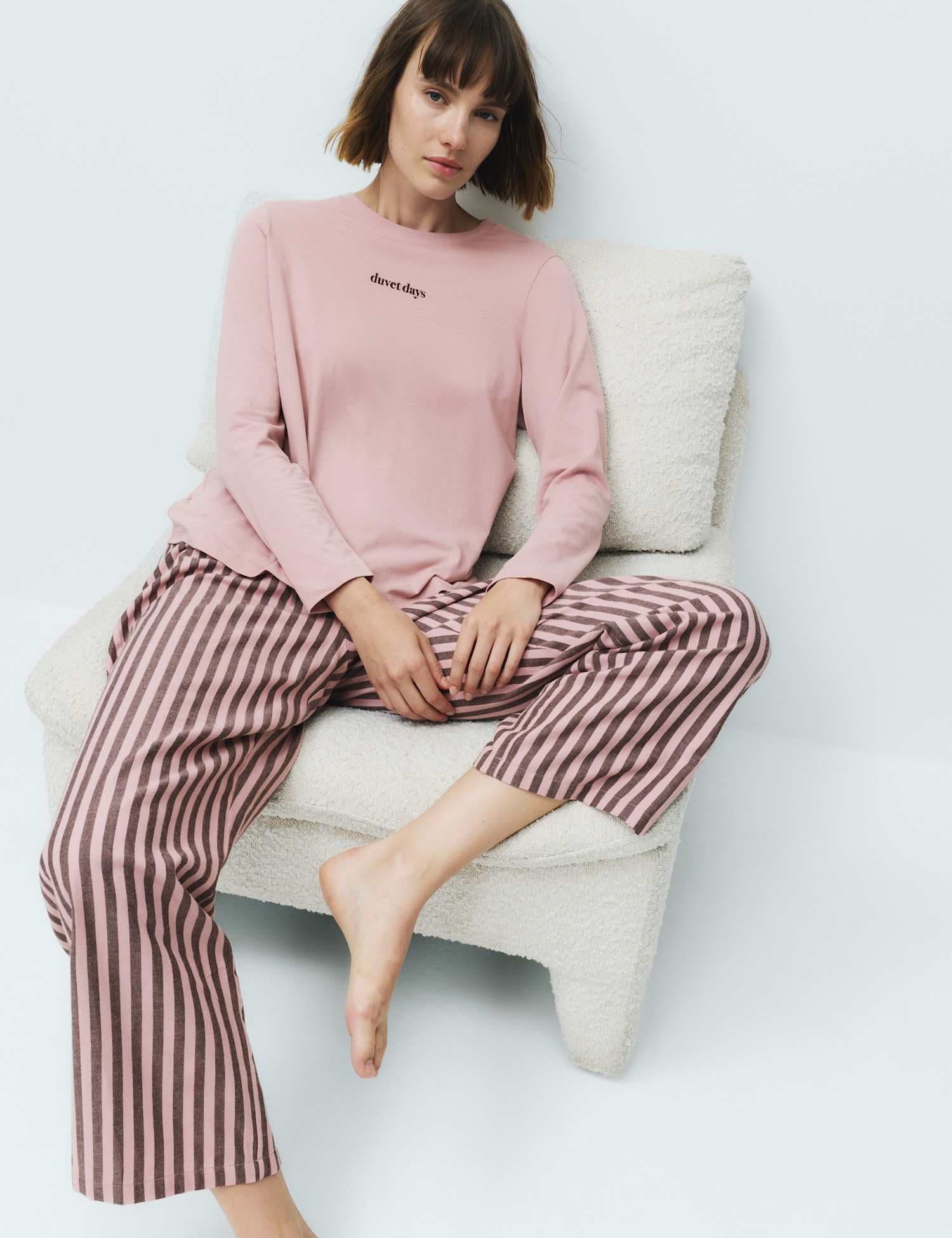 Marks & Spencer M&S Pure Cotton Striped Pyjama Set Pink
