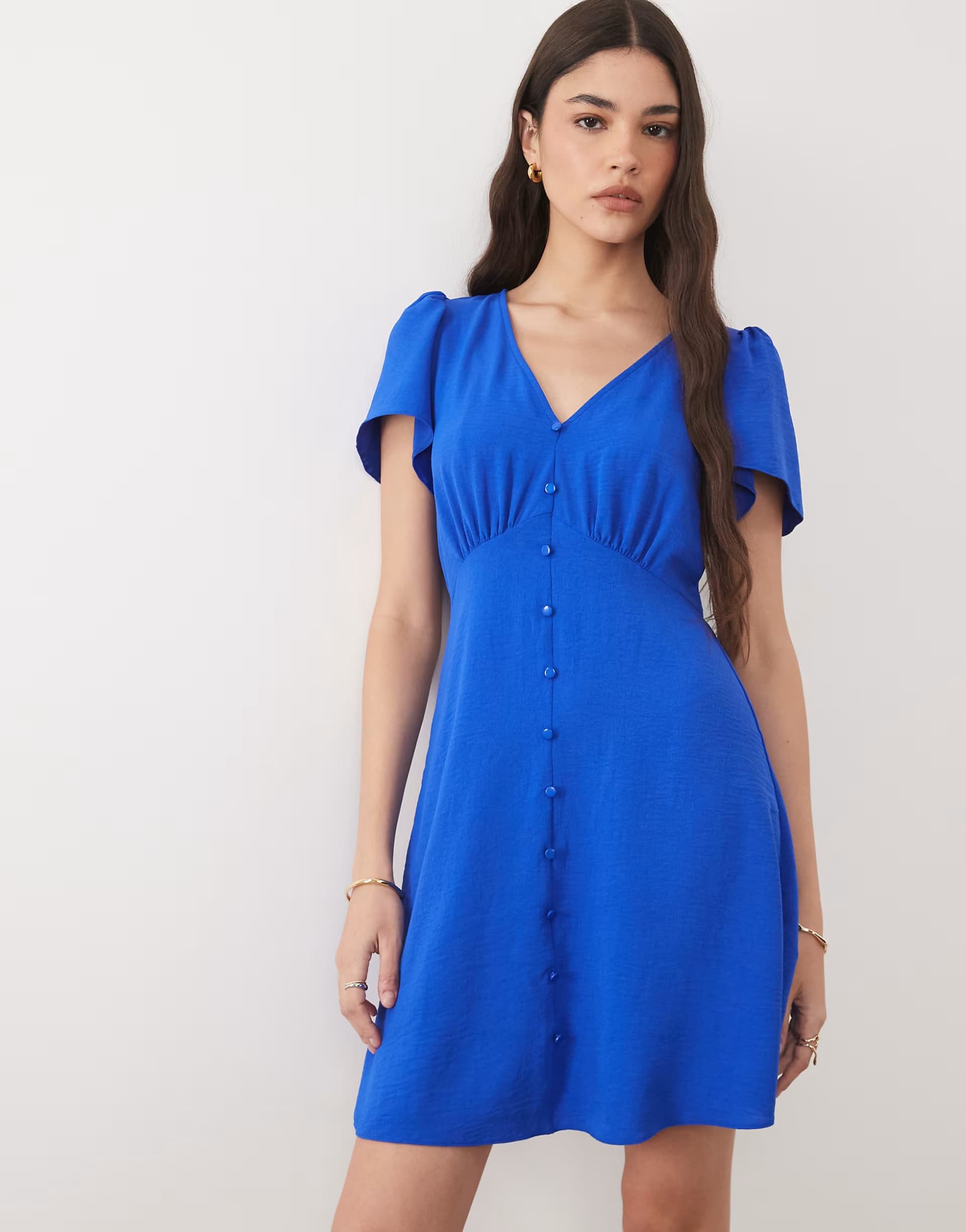 ASOS New Look button through mini tea dress in bright blue