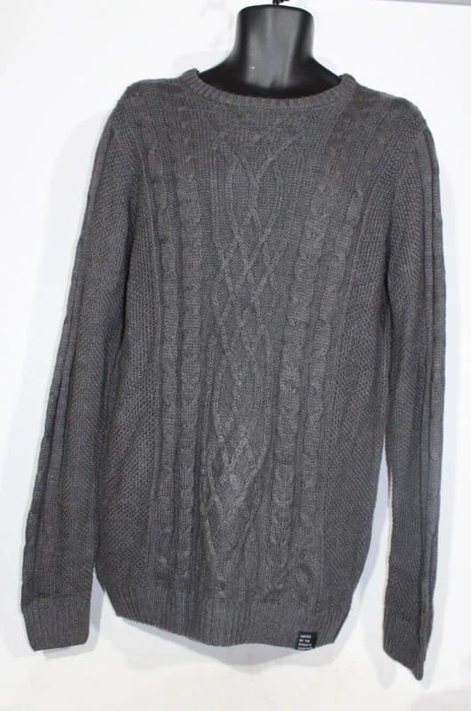 YOURTURN Your Turn Cable Knit Jumper Large Grey Sweater Sweatshirt Mens