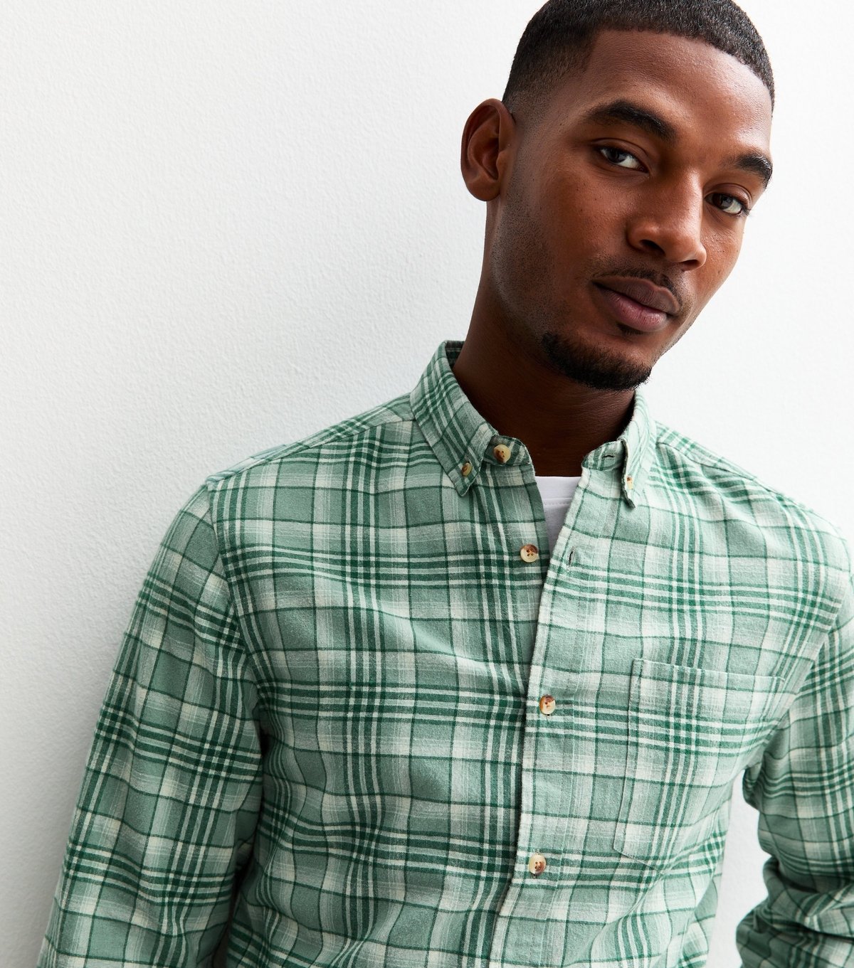 New Look Men's Green Regular Fit Long Sleeve Checked Oxford Shirt New Look - 2