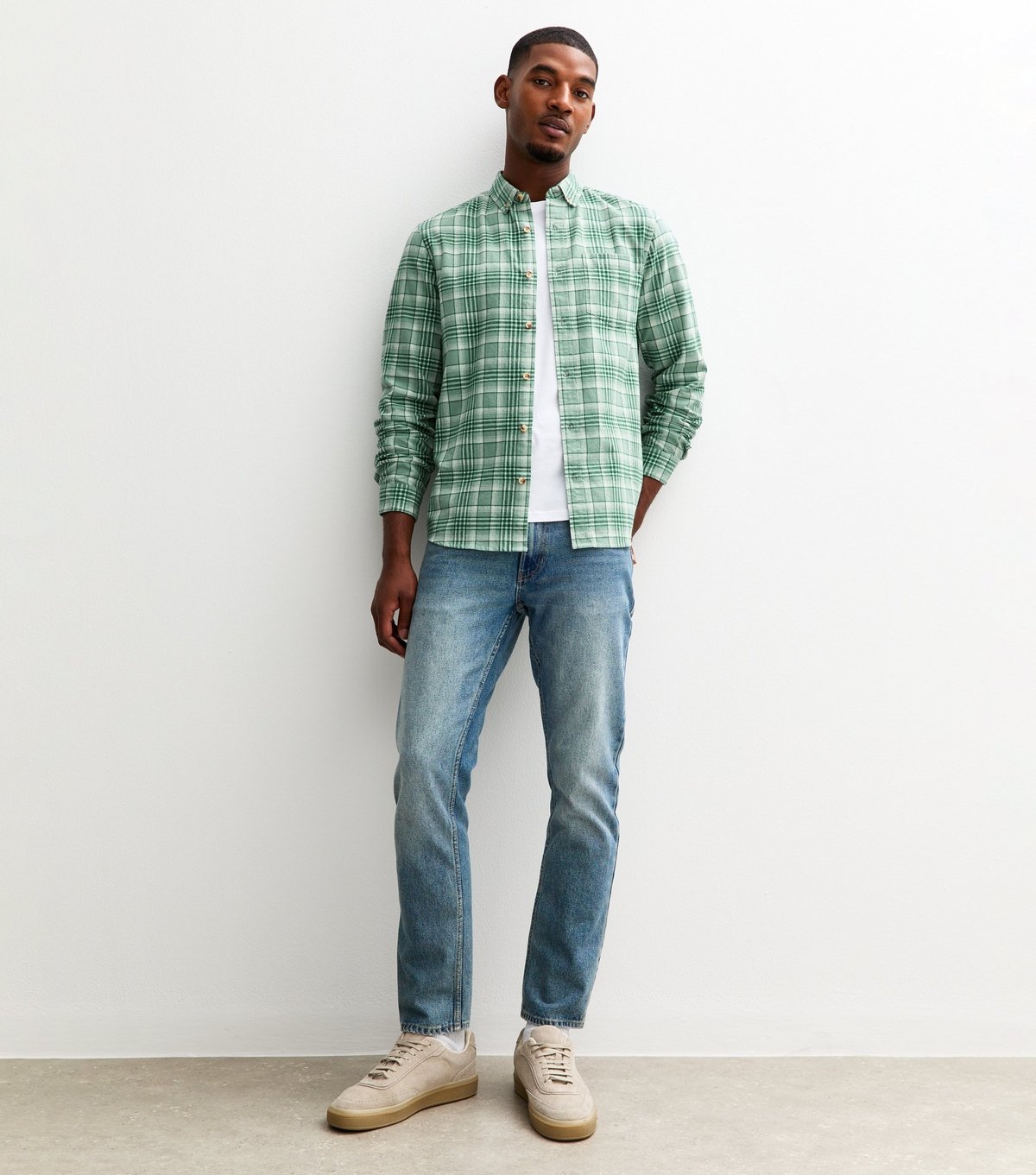 New Look Men's Green Regular Fit Long Sleeve Checked Oxford Shirt New Look - 3