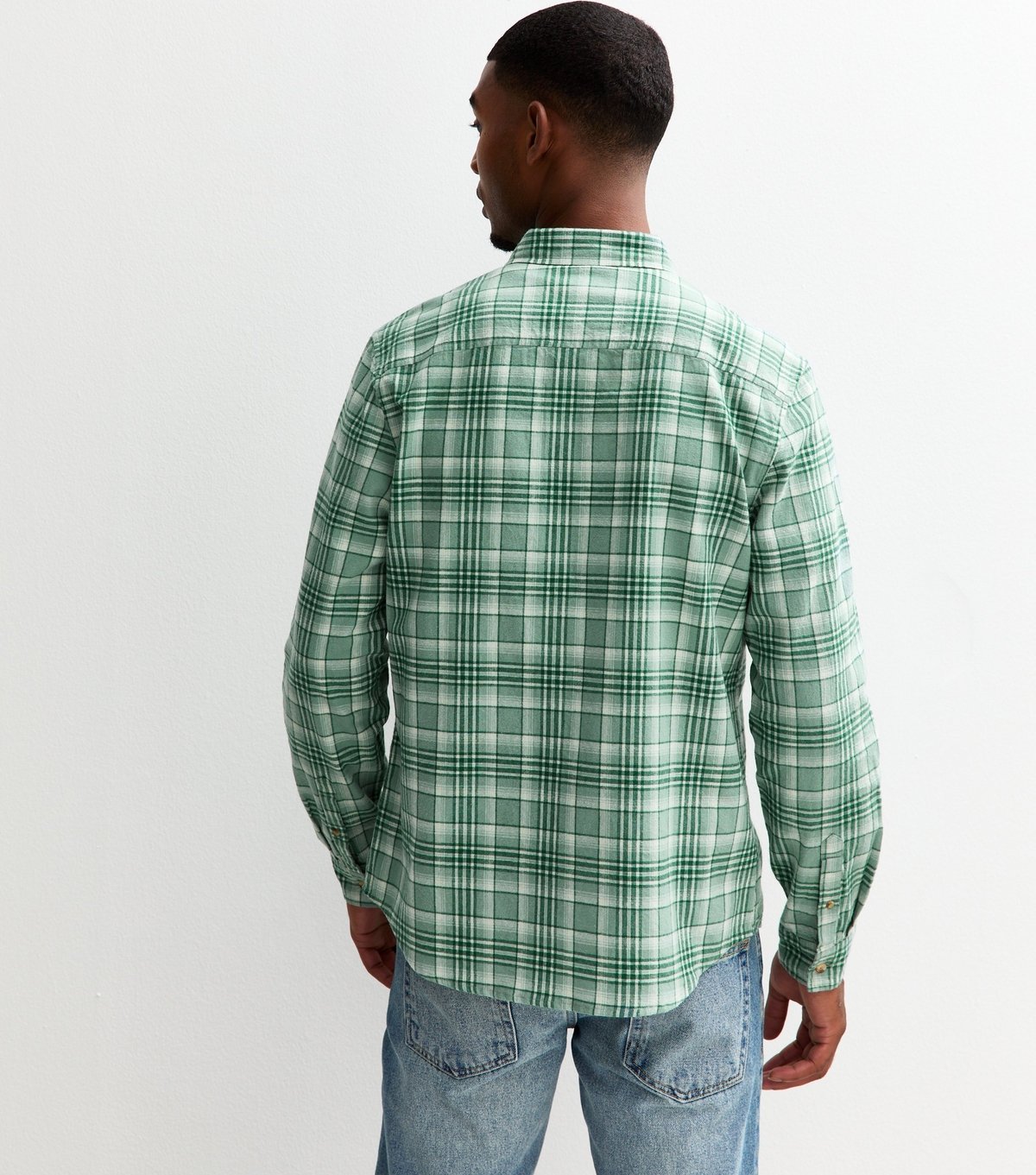 New Look Men's Green Regular Fit Long Sleeve Checked Oxford Shirt New Look - 4