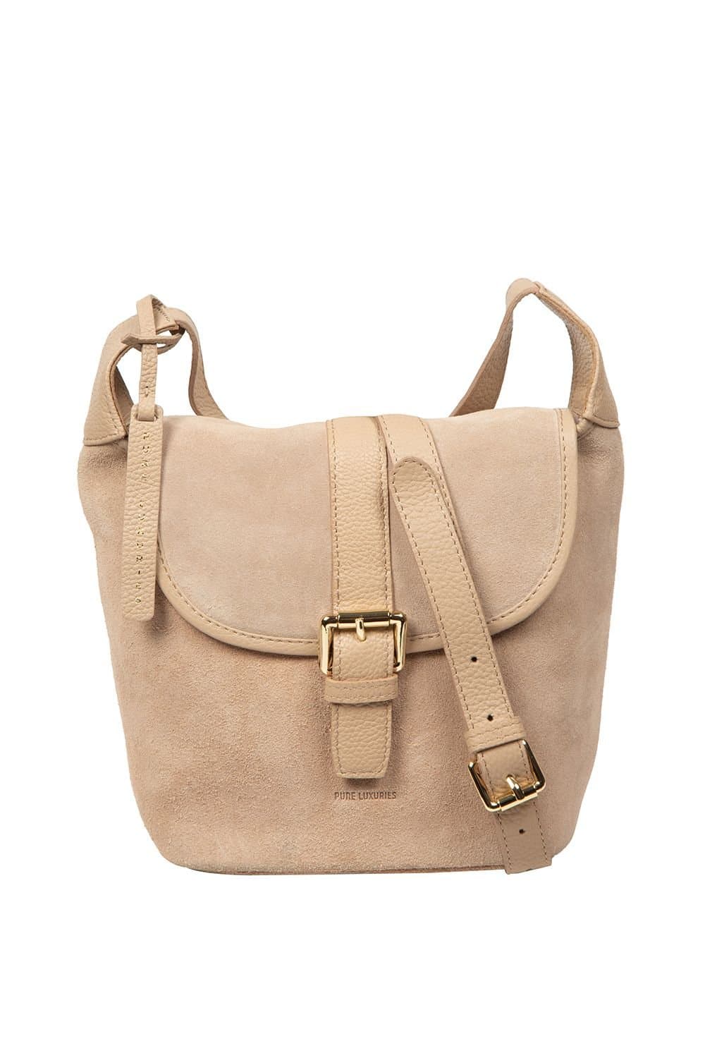 Pure Luxuries London Pure Luxuries London Women's 'Aveline' Suede & Leather Cross Body Bag in Beige