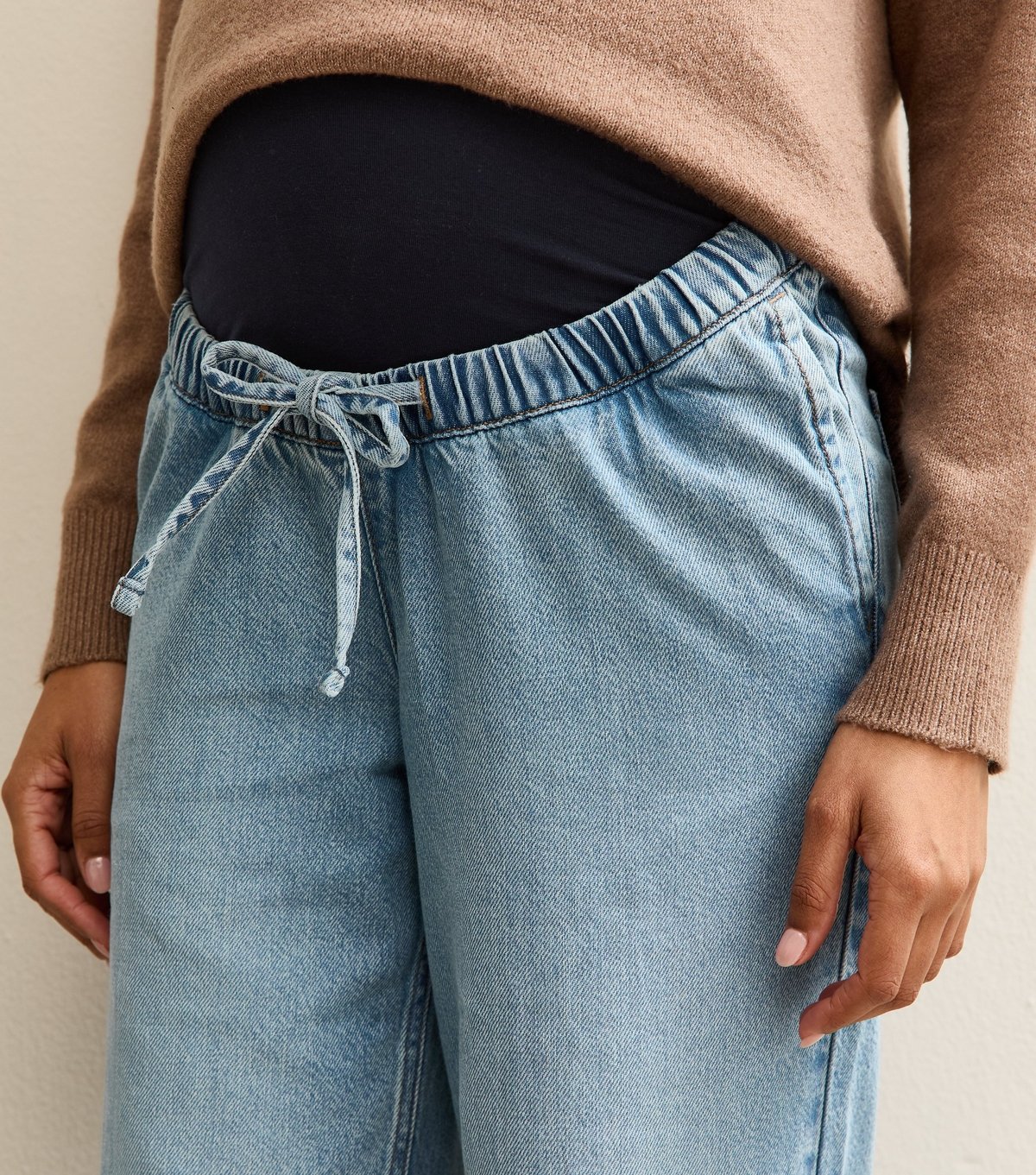 New Look Women's Maternity Light Blue Wide Leg Drawstring Waist Jeans New Look - 3