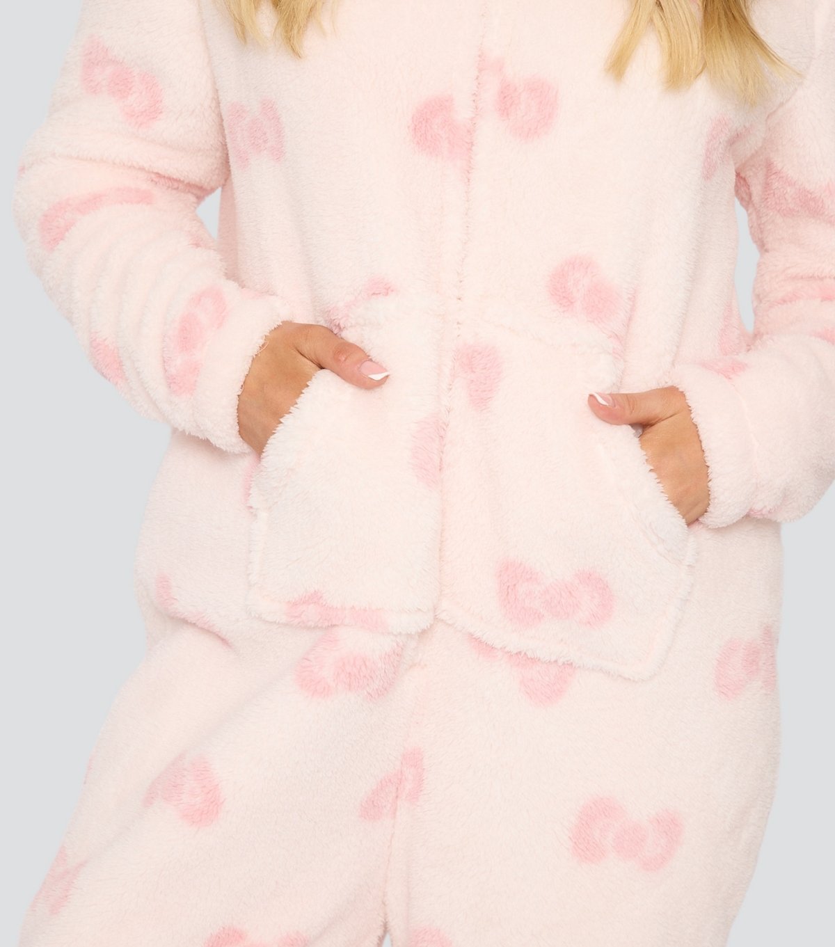 Loungeable Women's Pink Bow Print Sherpa Onesie Loungeable New Look - 4