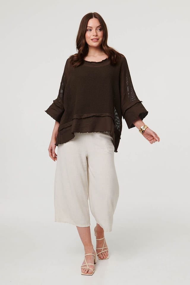 Izabel London Izabel London Women's Semi Sheer Mesh Relaxed Layered Top in Brown - 2