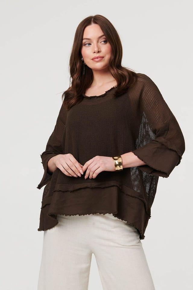 Izabel London Izabel London Women's Semi Sheer Mesh Relaxed Layered Top in Brown - 3