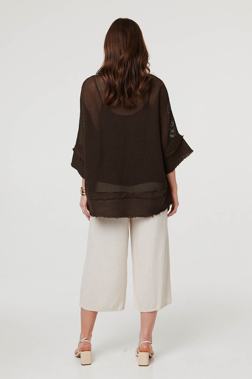 Izabel London Izabel London Women's Semi Sheer Mesh Relaxed Layered Top in Brown - 4