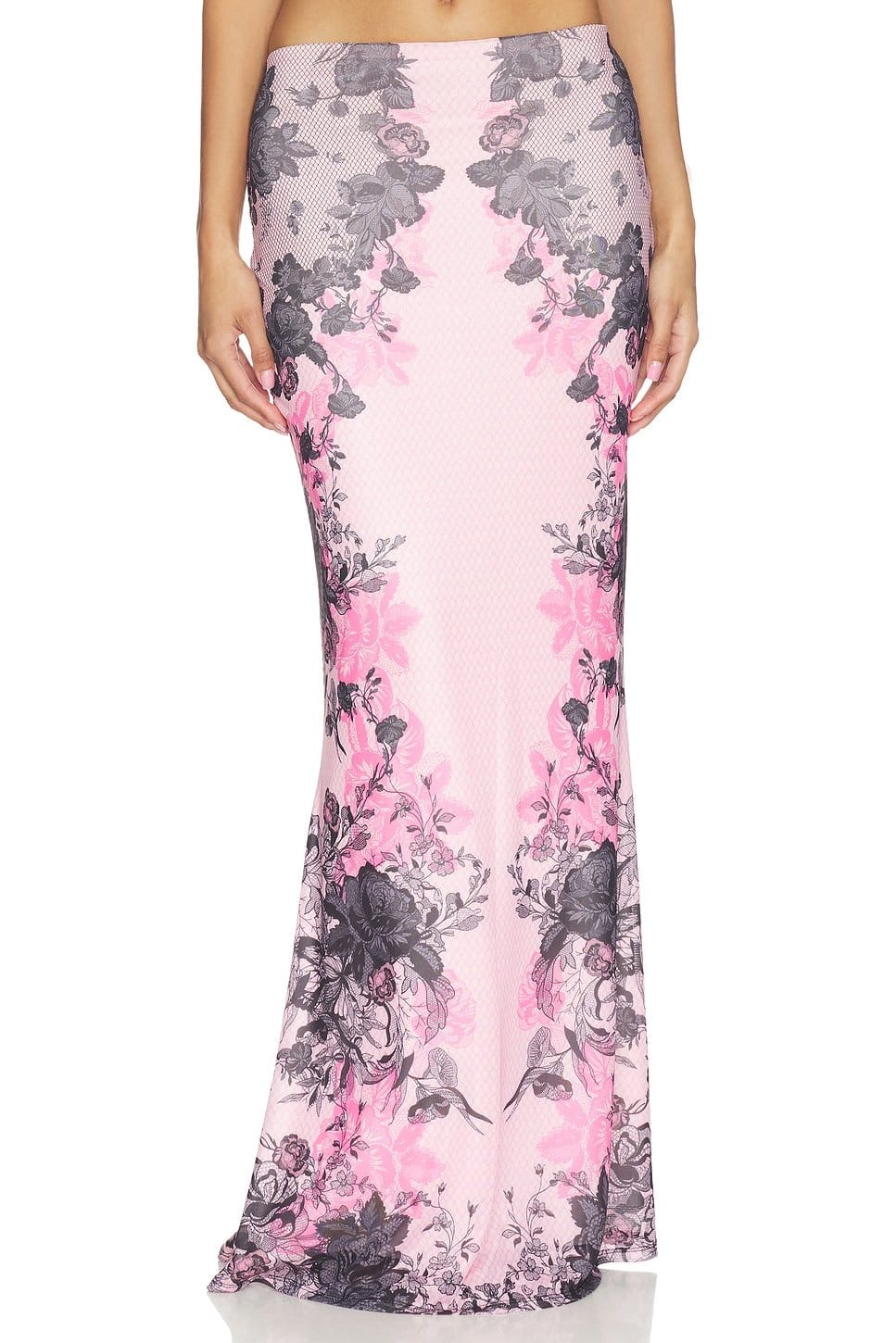 Revolve Pink Floral Lace Midi Skirt