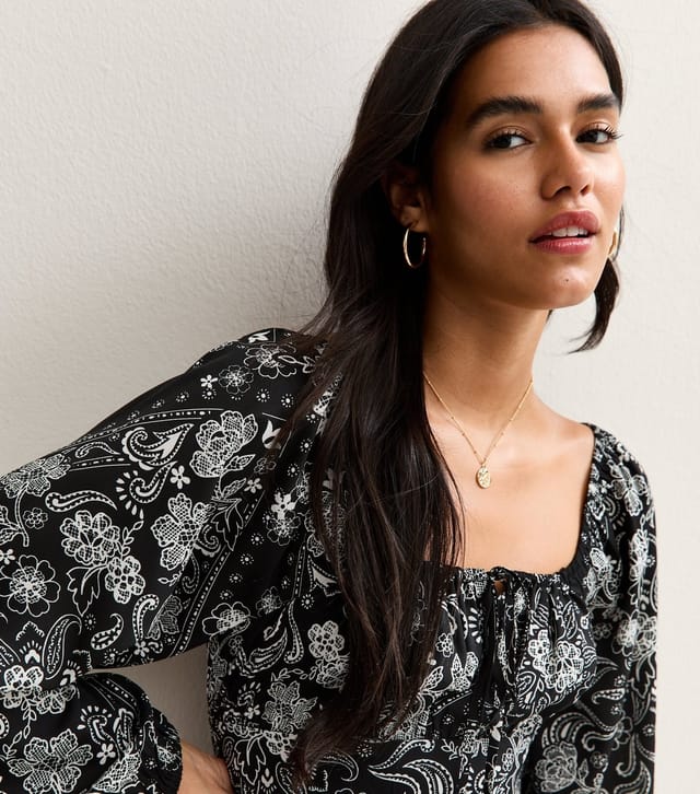 New Look Women's Black Paisley Print Long Sleeve Milkmaid Mini Dress New Look - 2