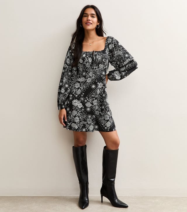 New Look Women's Black Paisley Print Long Sleeve Milkmaid Mini Dress New Look - 3
