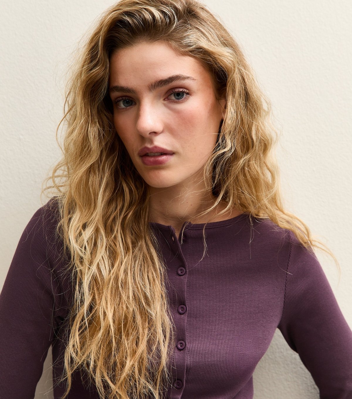 New Look Women's Dark Purple Rib Button Up Long Sleeve Top New Look - 2