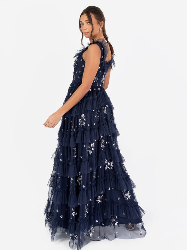 Maya Deluxe Maya Deluxe Women's Embellished Sleeveless Maxi Dress in Navy - 3