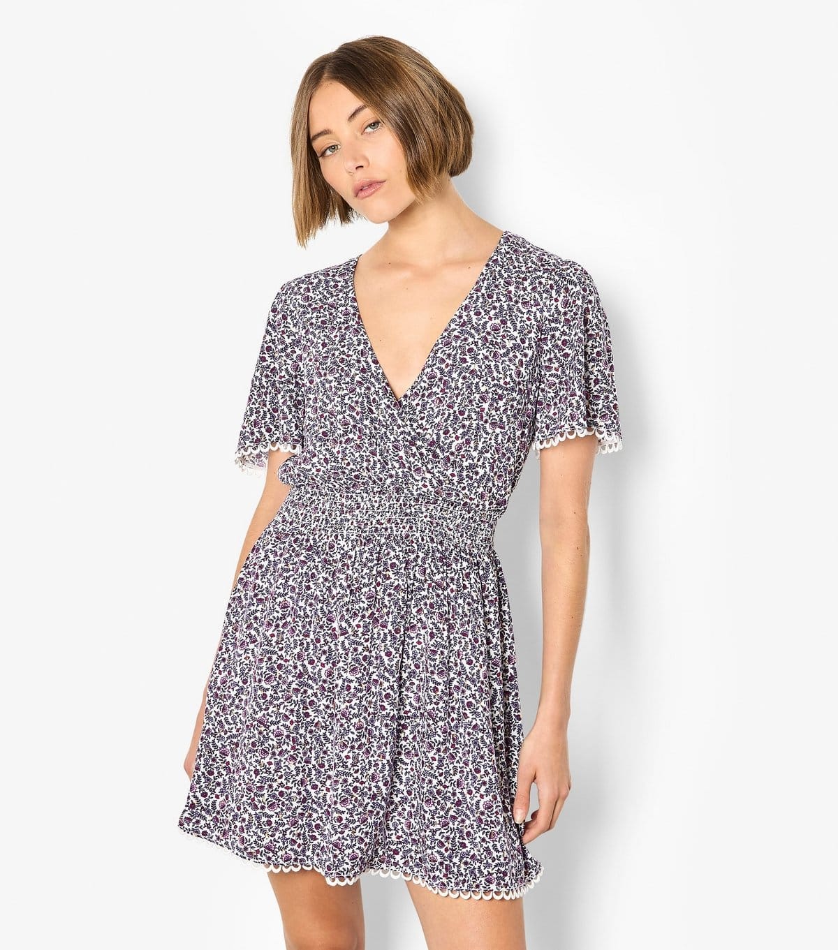 Apricot Women's Purple Ditsy Floral Wrap Mini Dress Apricot New Look - 1