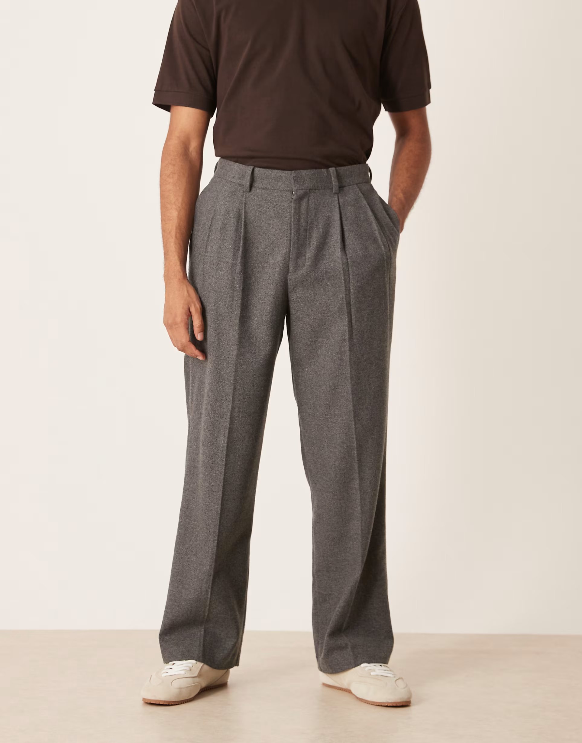 ASOS ASOS DESIGN smart pleated wide leg trousers in charcoal wool blend - 1