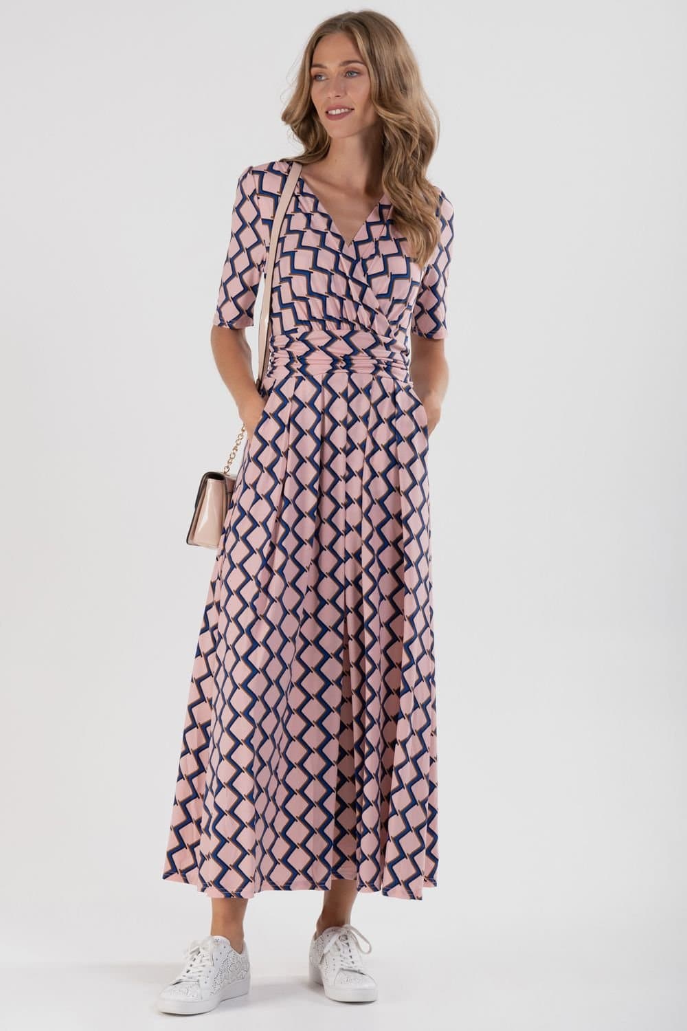 Jolie Moi Jolie Moi Women's Cross Front Jersey Maxi Dress in Pink