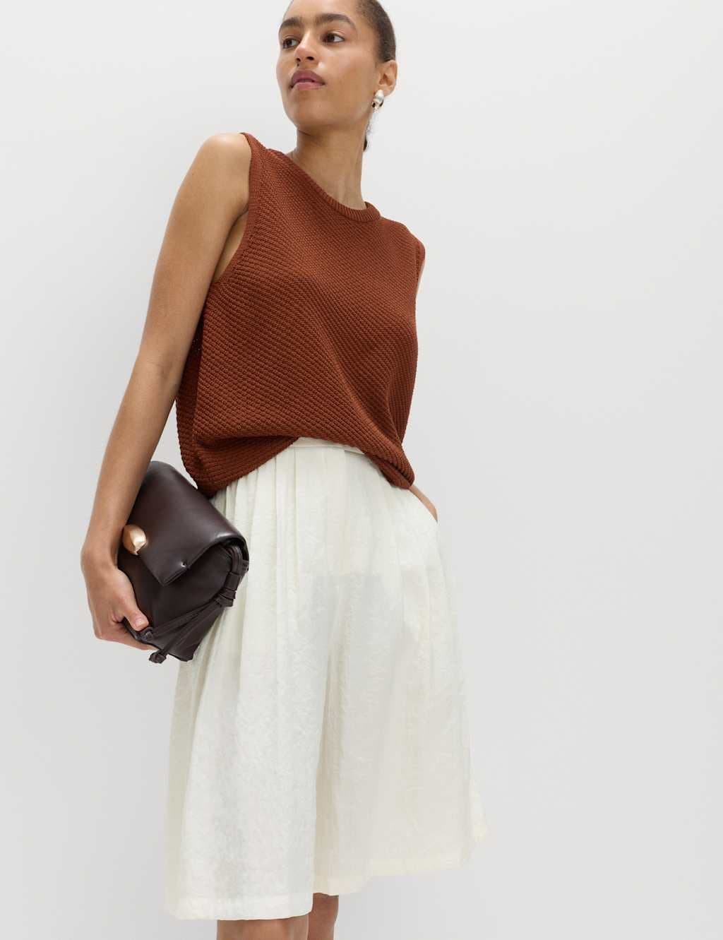 Marks & Spencer M&S Pleated Longline Shorts Ecru