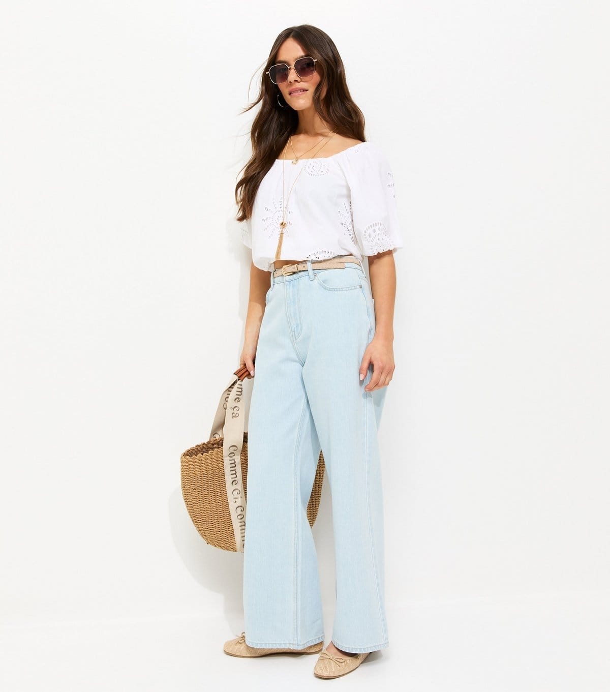 New Look Women's Petite Light Blue Wash High Waist Adalae Wide Leg Jeans New Look - 4