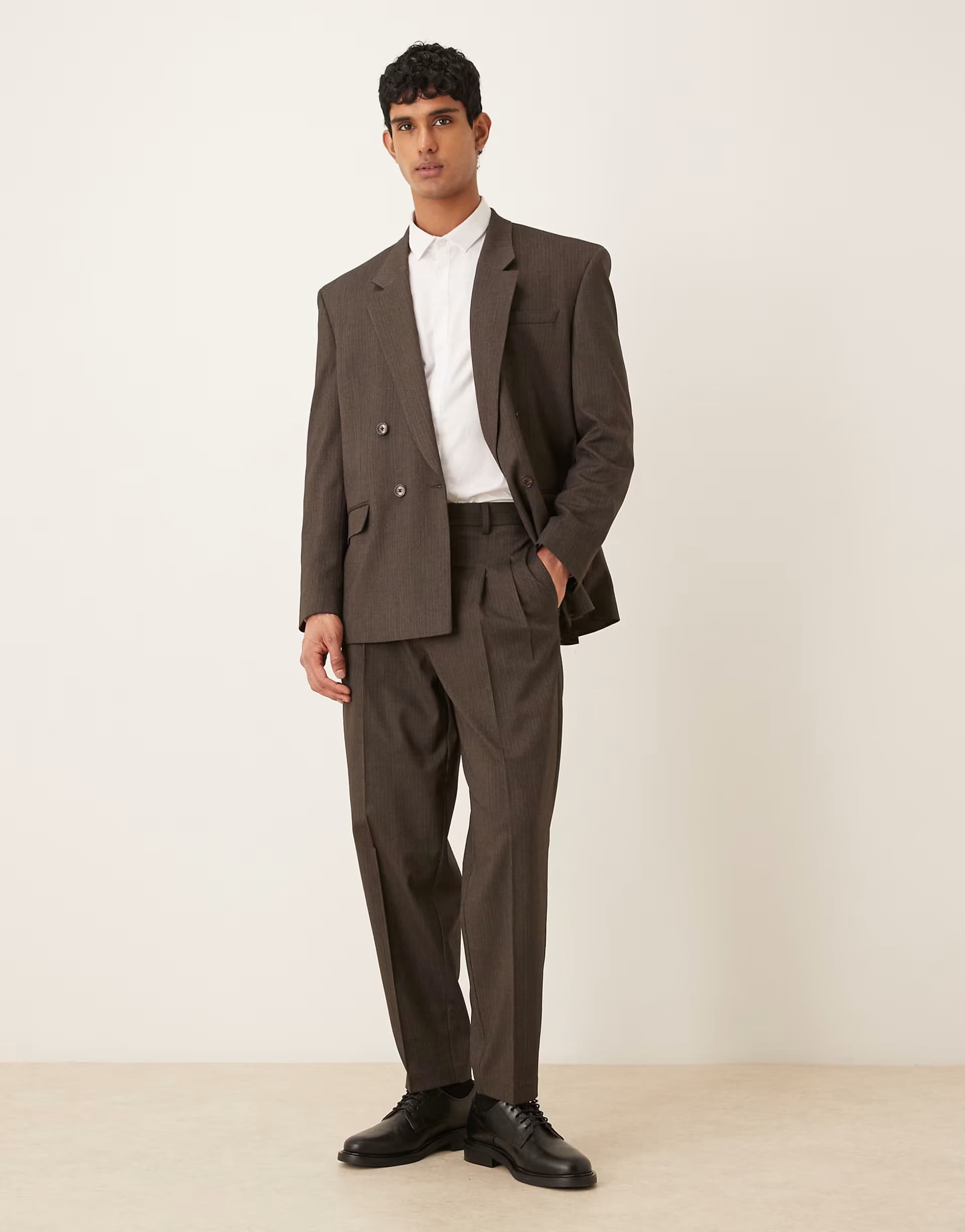 ASOS ASOS DESIGN oversized tapered suit trouser in brown subtle stripe