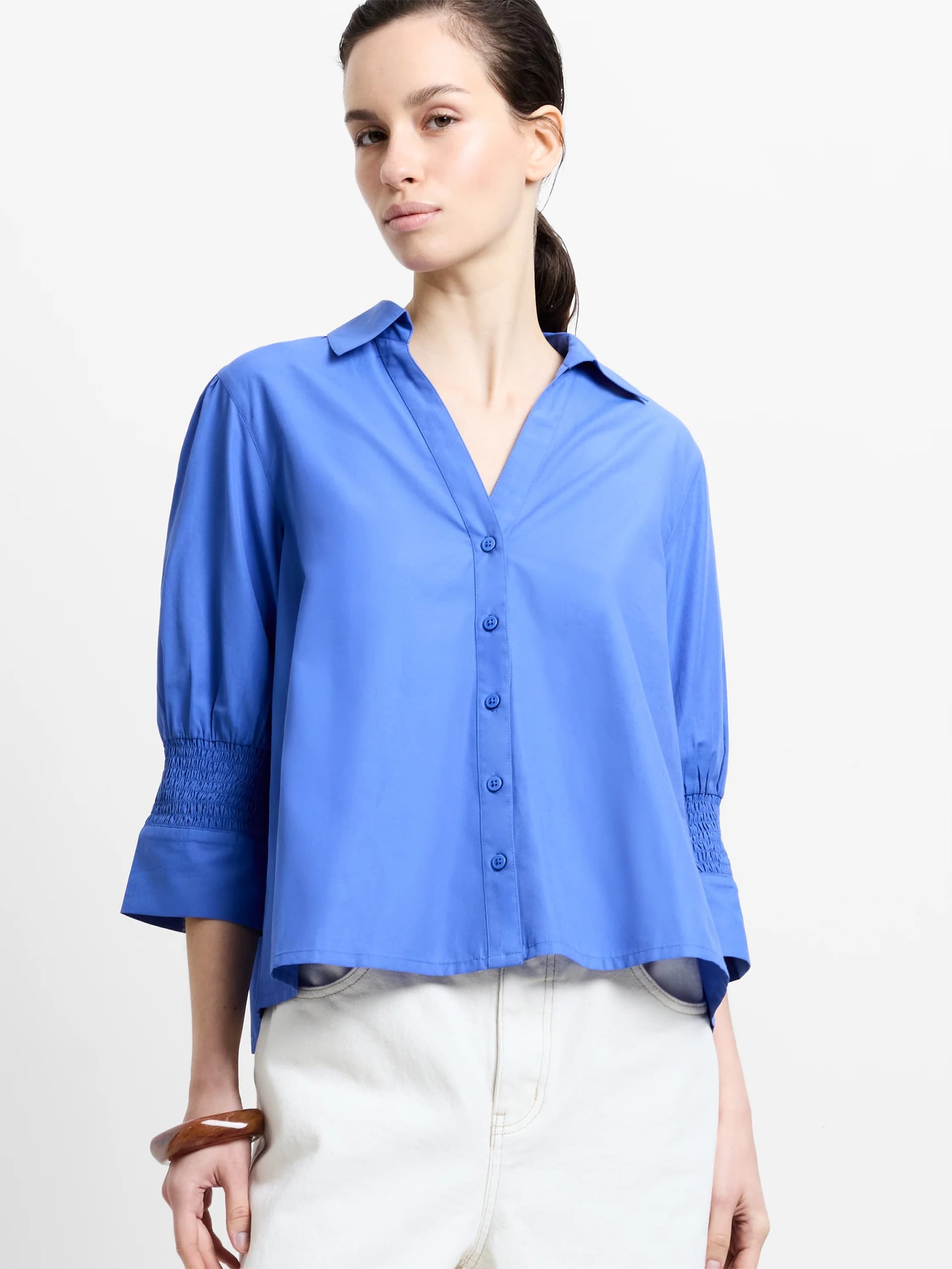 French Connection Era Poplin Tie Back Top Azure Blue