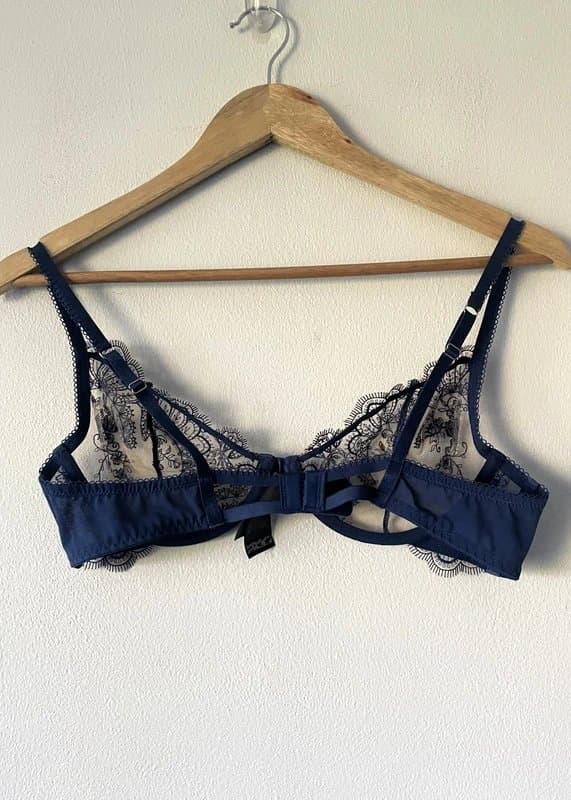 ASOS New ASOS Navy & Sheer Embroidered Lace Cut Out Underwired Bra, Size 38B
