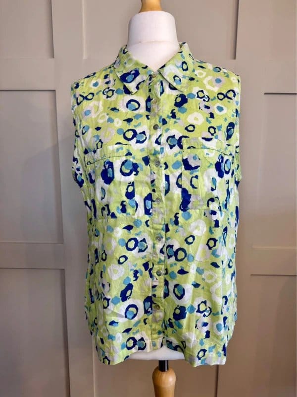 Vintage Dressing Tara Green Floral Cotton Boho Shirt | Festival Summer Hippie | UK 16 - 1