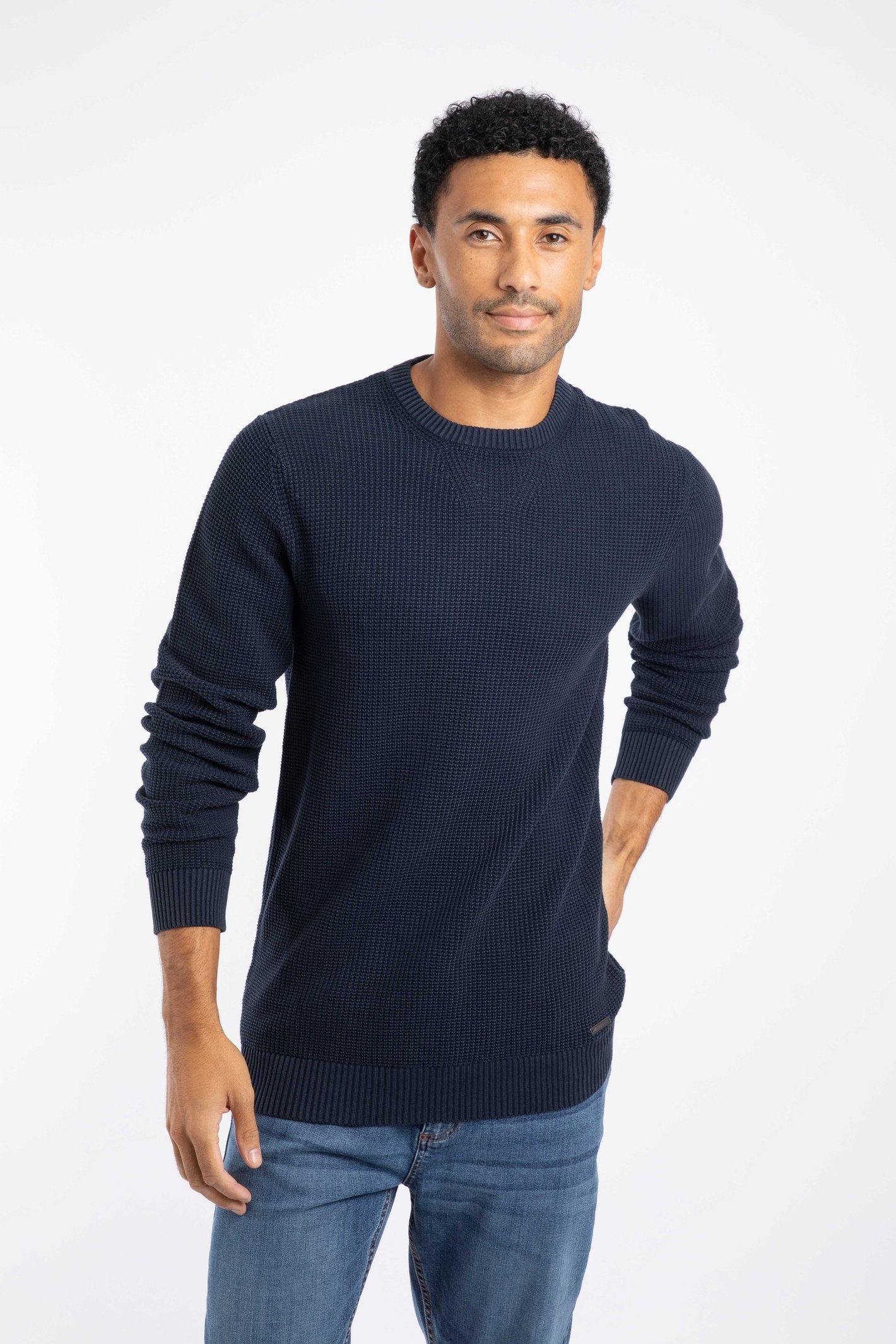 Weird Fish Weird Fish Men's Easton Waffle Crew Neck Jumper in Navy - 2