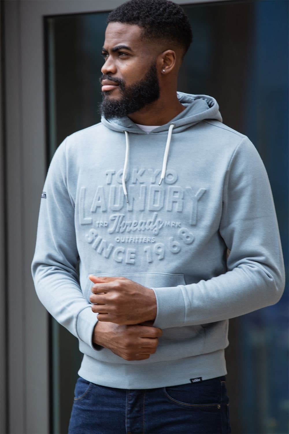 Tokyo Laundry Tokyo Laundry Men's Cotton Blend Embossed Drawstring Hoody in Grey