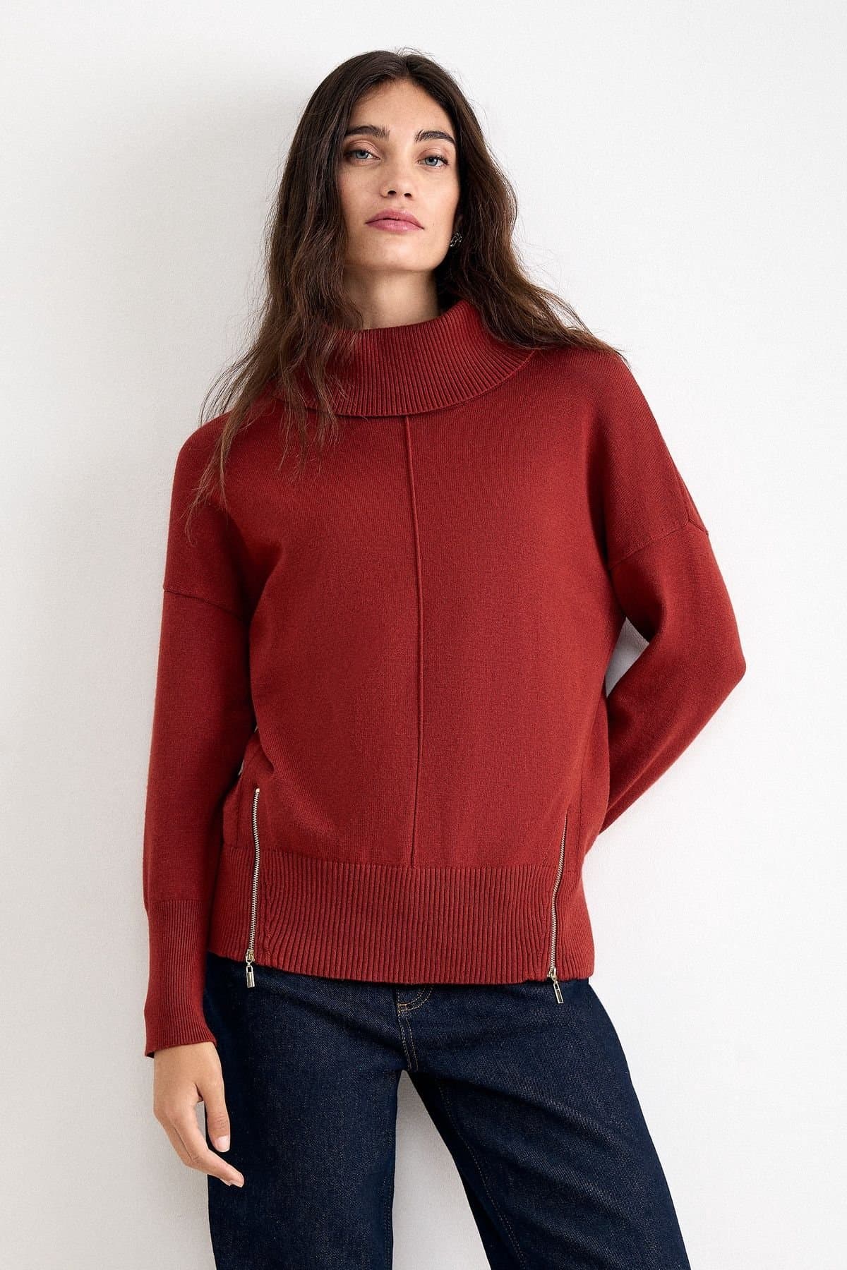 Phase Eight Phase Eight Women's Steph Roll Neck Zip Hem Jumper in Terracotta