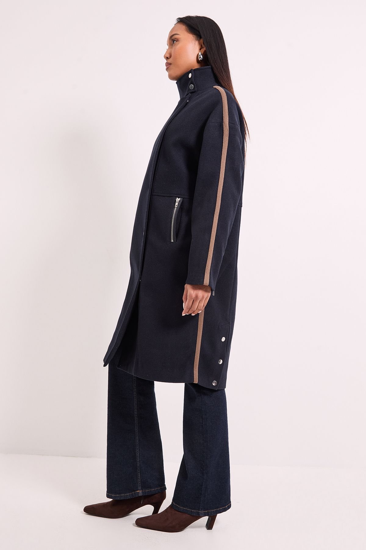 Wallis Wallis Women's Principles by Contrast Stripe Coat in Navy - 4