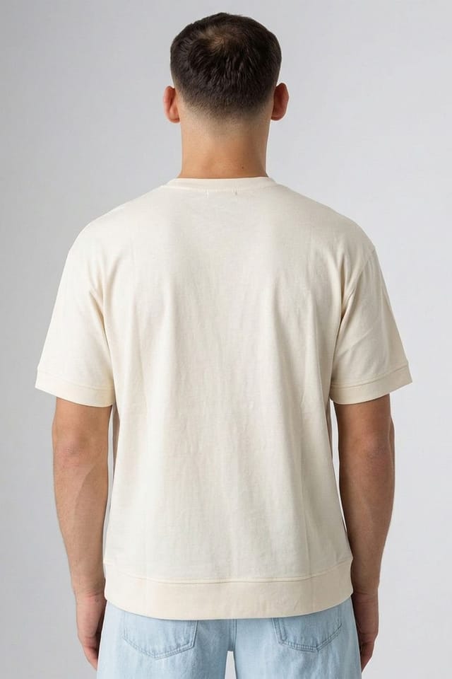 Influence Influence Men's Cotton Crew Neck Chest Pocket Short Sleeve T-Shirt in Ecru - 2