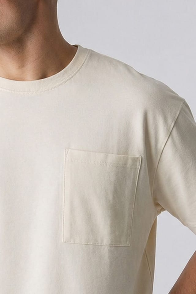 Influence Influence Men's Cotton Crew Neck Chest Pocket Short Sleeve T-Shirt in Ecru - 3