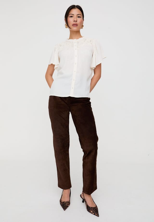 Lily and Lionel Lily and Lionel Women's Kew Lace Insert Angel Sleeve Shirt In Cream in Ecru - 3