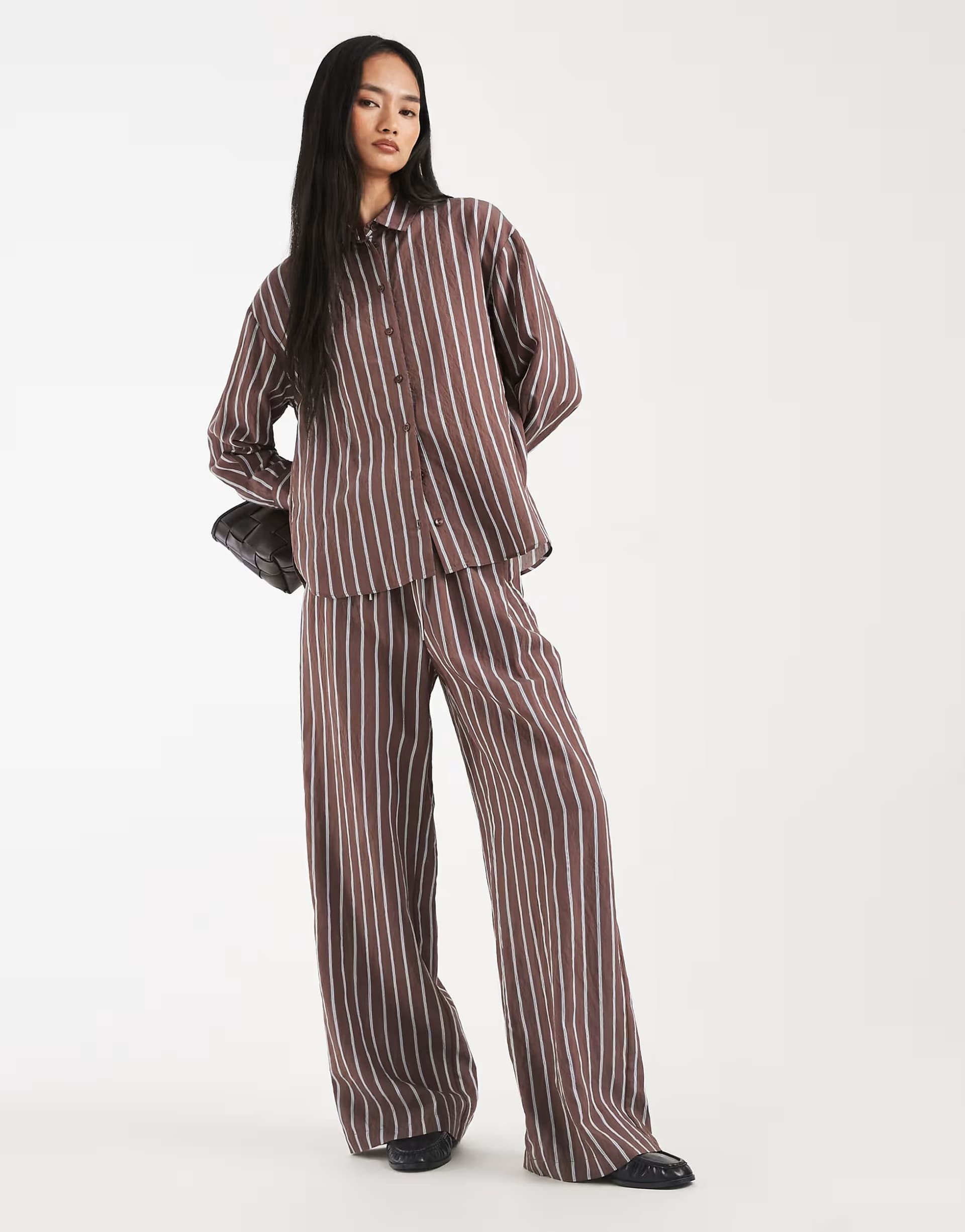 ASOS New Look co-ord stripe wide leg trousers in brown