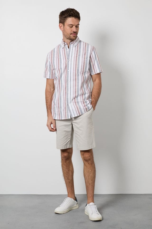 Maine Maine Men's Rust Orange Multi Stripe Short Sleeve Shirt - 2