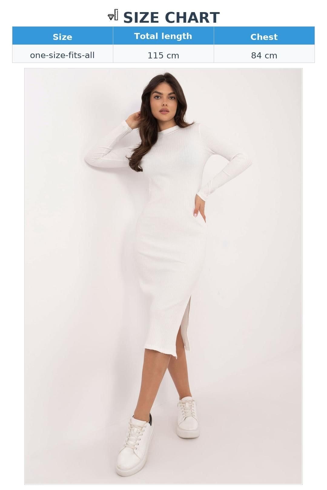 Love Lace Love Lace Women's Everyday Midi Pencil Dress Ribbed Long Sleeve in White - 4